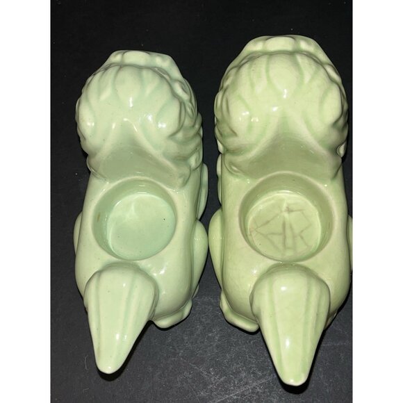 Pair MCM Oriental Foo Dog Tealight Candle Holders Khara Lions Vtg Green Asian - Picture 8 of 10